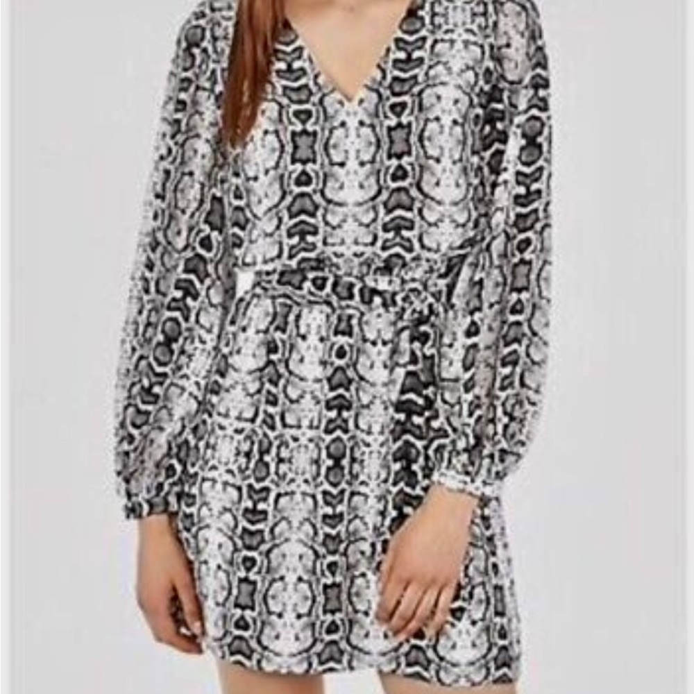NWT Express Women’s black White Grey Snakeskin Print Long Sleeve Dress Small